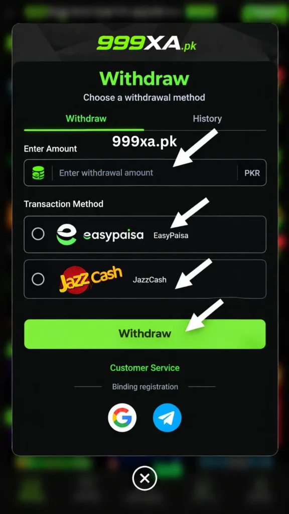 999XA Game Withdraw